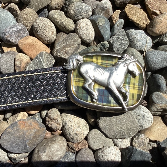 Vintage Allison Daniel Designs Metal Running Horse Buckle Black Belt - Picture 5 of 7